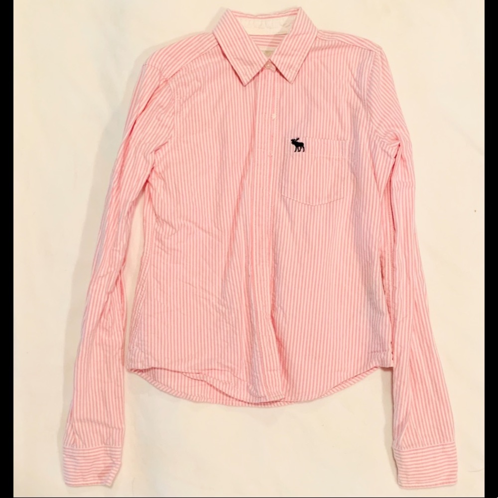 Abercrombie kids girls pink and white button up